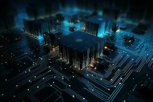 Circuit board background with abstract technology chip processor. Central Computer Processors CPU concept. Motherboard digital chip. Technology science background. Generative AI photo