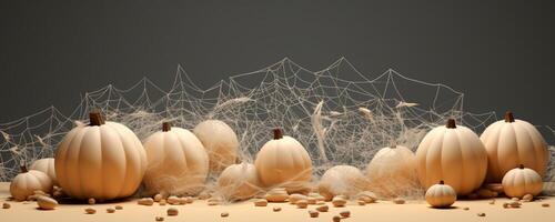 Halloween theme banner with group of Jack O Lantern pumpkin on isolate background. photo