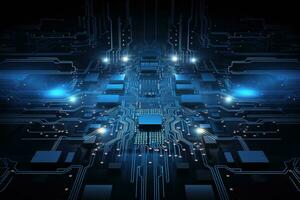 Circuit board background with abstract technology chip processor. Central Computer Processors CPU concept. Motherboard digital chip. Technology science background. Generative AI photo