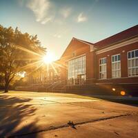 Exterior view of a typical American school. Generative AI photo