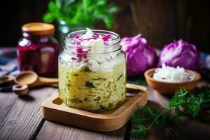 Delicious homemade sauerkraut, pickled cabbage.- photo