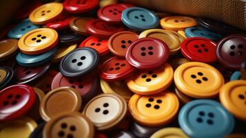 Collection of different multi colored buttons. photo