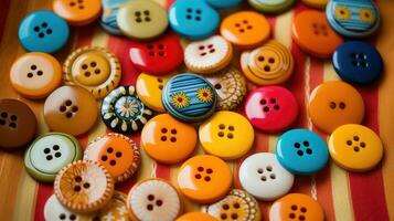 Collection of different multi colored buttons. photo