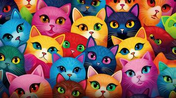 Illustration of colourful cartoon cats photo