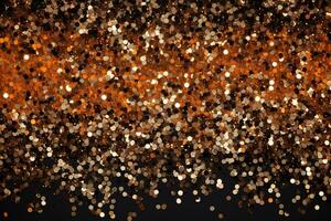 Abstract Halloween or Thanksgiving party invitation with glitter and sparkles on orange and black background. Generative AI photo