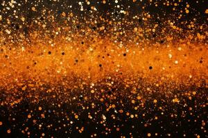 Abstract Halloween or Thanksgiving party invitation with glitter and sparkles on orange and black background. Generative AI photo