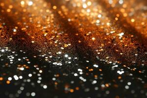 Abstract Halloween or Thanksgiving party invitation with glitter and sparkles on orange and black background. Generative AI photo