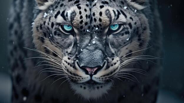 Front view of a fierce snow leopard. Generative AI photo