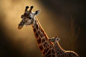 Mom and baby giraffe face photo