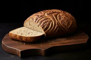 Single loaf of bread on the table photo