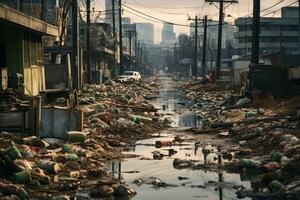 dirty street after tsunami generative ai photo