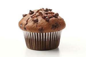 One chocolate muffin white background photo