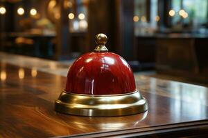 Hotel ring bell on counter desk at front reception. photo