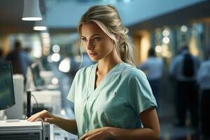 Portrait of a female nurse in hospital photo