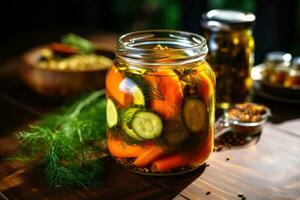 Homemade pickled cucumbers with carrots. photo