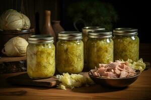 Delicious homemade sauerkraut, pickled cabbage.- photo