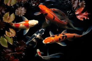 Japanese fishes under water pond photo