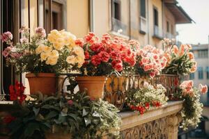 Beautiful pots with flowers. photo