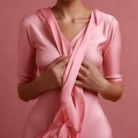 Pink ribbon and wear for support people life. Breast Cancer Month. photo