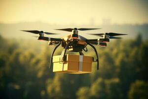 A drone carrying a package ready for delivery. photo