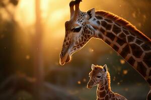 Mom and baby giraffe face photo