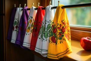 Collection of natural kitchen towels.. photo