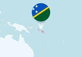 Oceania with selected Solomon Islands map and Solomon Islands flag icon. vector