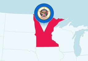 United States with selected Minnesota map and Minnesota flag icon. vector