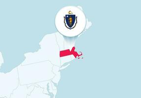 United States with selected Massachusetts map and Massachusetts flag icon. vector