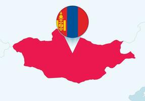 Asia with selected Mongolia map and Mongolia flag icon. vector