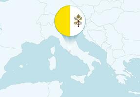 Europe with selected Vatican City map and Vatican City flag icon. vector