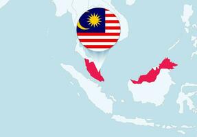 Asia with selected Malaysia map and Malaysia flag icon. vector