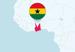 África con seleccionado Ghana mapa y Ghana bandera icono. vector