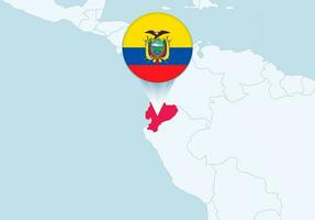 America with selected Ecuador map and Ecuador flag icon. vector