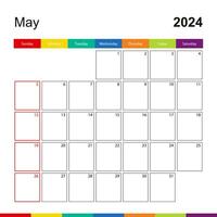 May 2024 colorful wall calendar, week starts on Sunday. vector