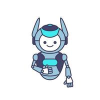 Robot character giving thumbs up vector illustration. Cartoon robot pose illustration