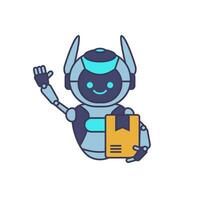 Robot mascot delivering package illustration. Robot carrying parcel illustration vector