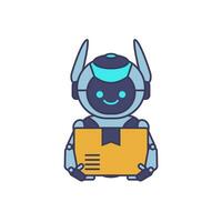 Robot mascot delivering package illustration. Robot carrying parcel illustration vector