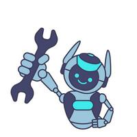 Robot holding wrench vector illustration. Robot character pose