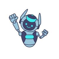 Robot character pose illustration. Happy robot jumping and cheering vector illustration