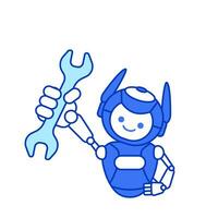 Robot holding wrench vector illustration. Robot character pose