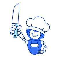 Robot chef holding knife vector illustration. Robot chef mascot illustration design