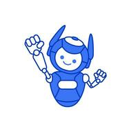 Robot character pose illustration. Happy robot jumping and cheering vector illustration