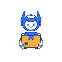 Robot mascot delivering package illustration. Robot carrying parcel illustration vector