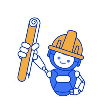 robot holding blueprint paper. Robot mascot character vector illustration design