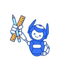 Robot mascot holding pencil and ruler illustration vector