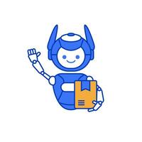 Robot mascot delivering package illustration. Robot carrying parcel illustration vector