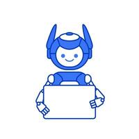 Robot holding blank poster banner or showing information vector