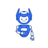 Robot character giving thumbs up vector illustration. Cartoon robot pose illustration