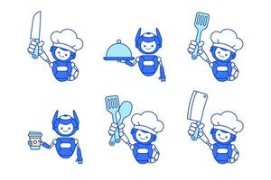 Ai robot chef vector illustration. Cooking robot character
